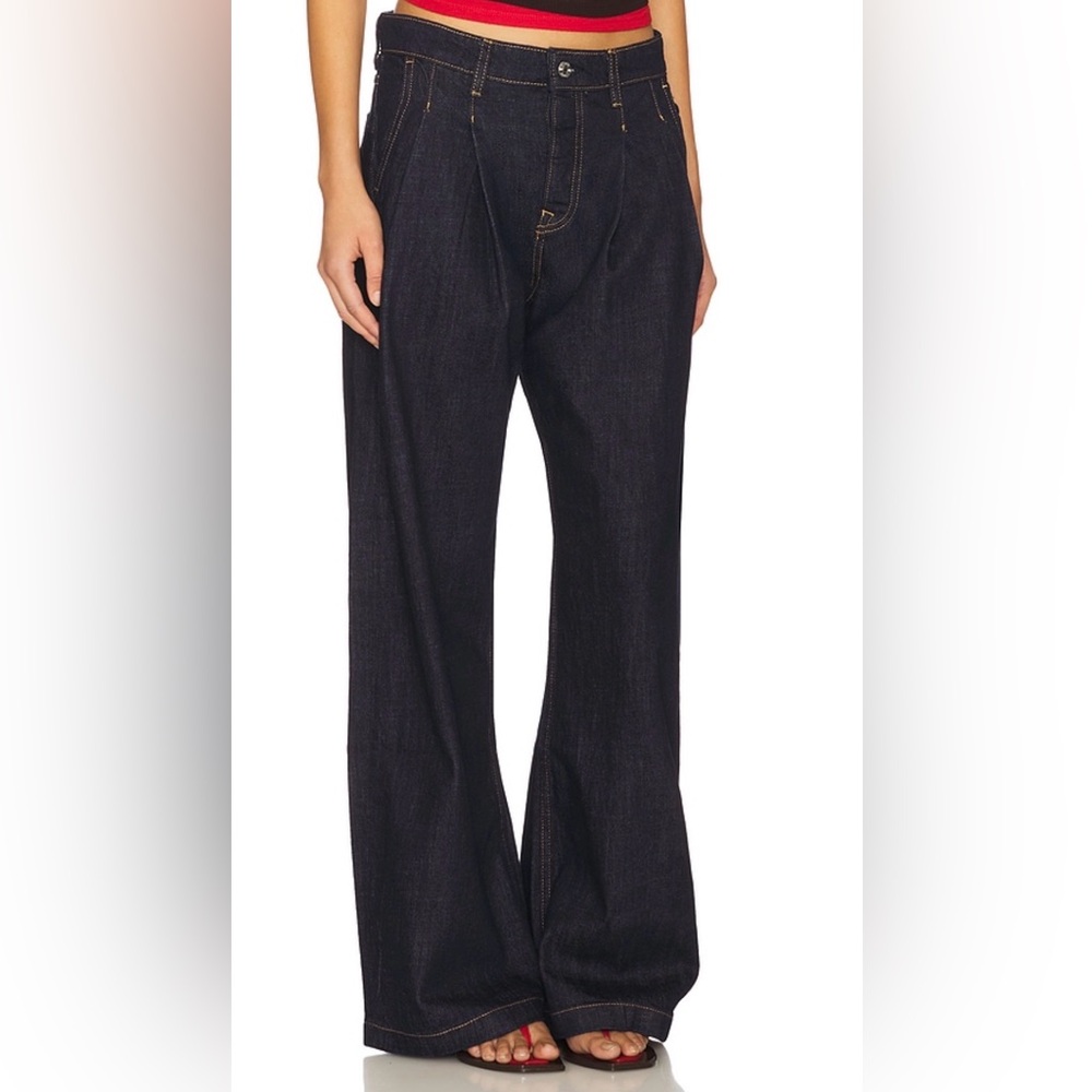 EB Denim Kendall in Pleated Barrel - Dark Cowboy Blue Flare Jeans